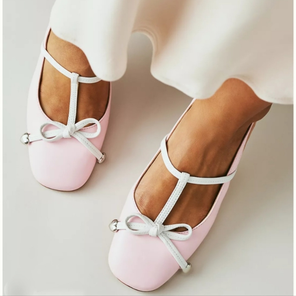 Maeve Baby Pink Sweet Bow Slingback Kitten Heel Pumps Sandals Size 37